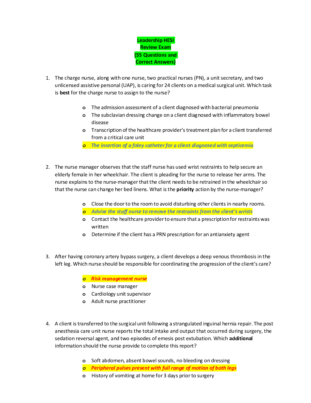 Preview image for Leadership HESI Review Exam